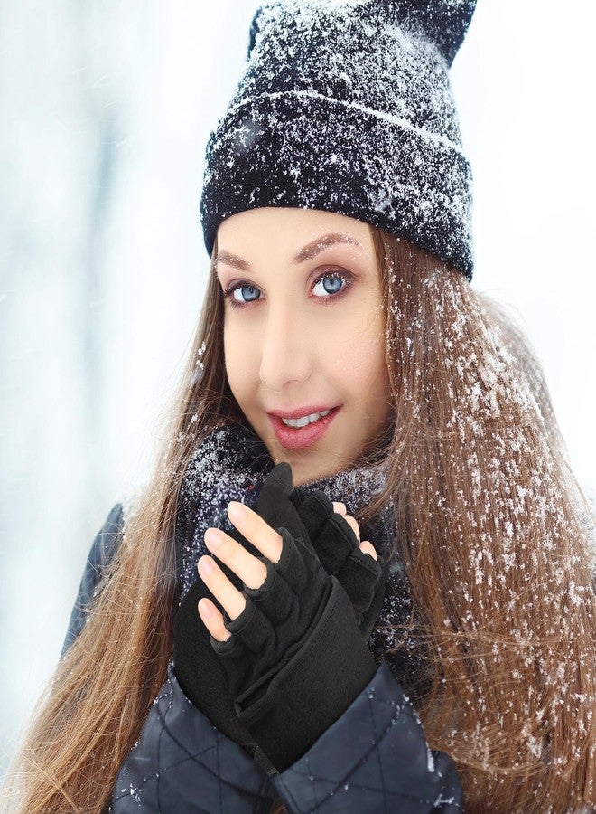 Cuffbow 2 Pairs Winter Fingerless Gloves Convertible Mittens Flip Top Insulation Thermal Warm Fleece Gloves Mittens for Men Women Outdoor Sports Running Painting - Image 5